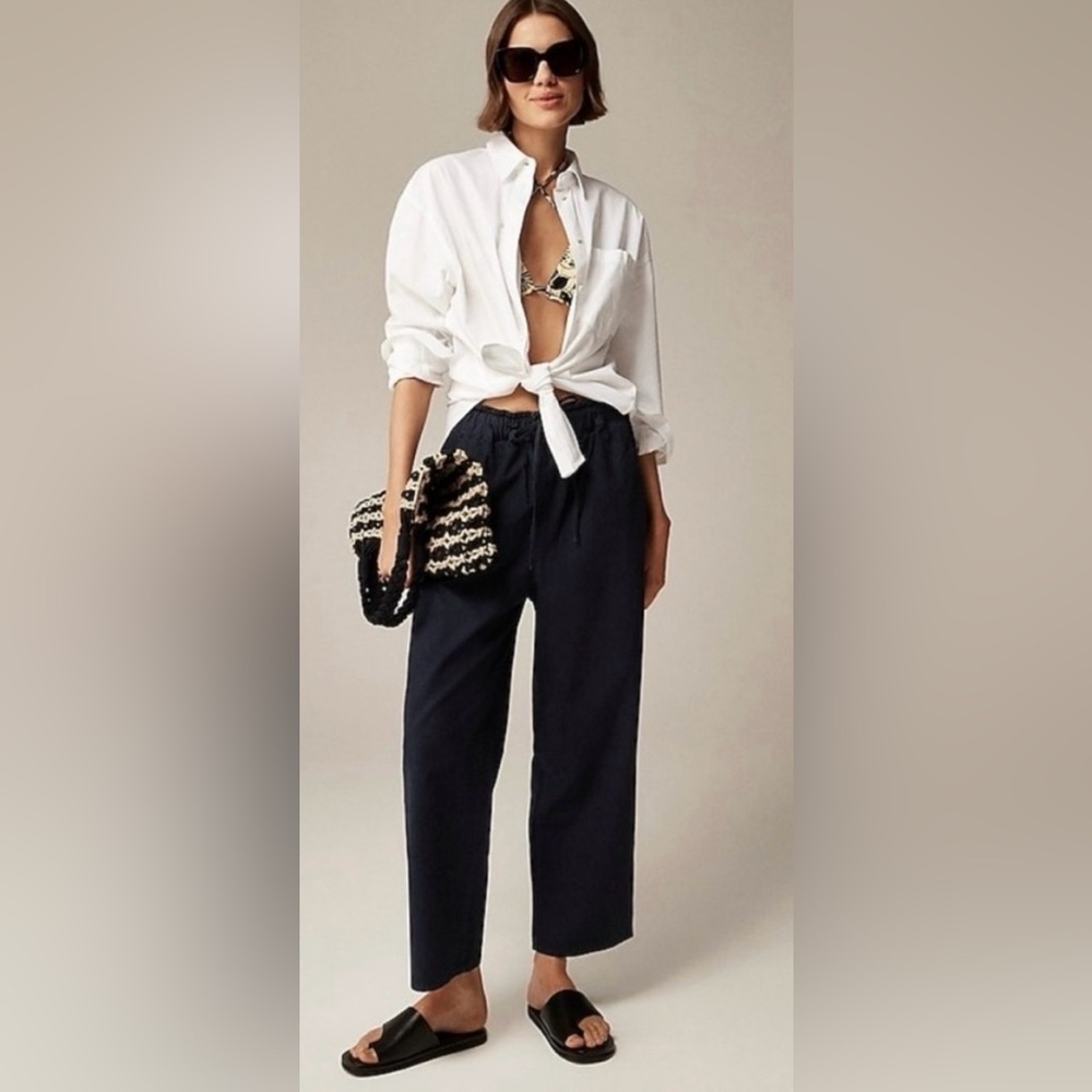 J.Crew Drawstring pant in cotton blend in black